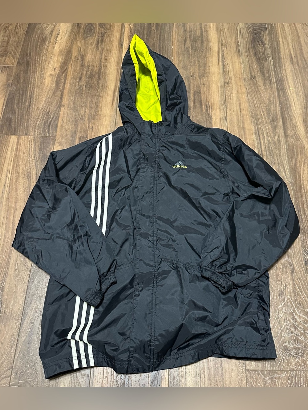 Vintage 90’s Adidas Windbreaker Full Zip Jacket Black Youth Size XL White Stripe
